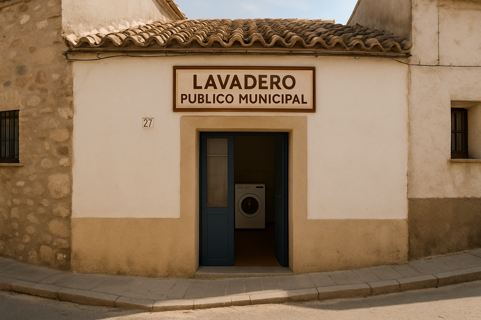 Fachada y acceso del lavadero en Torrecuadradilla